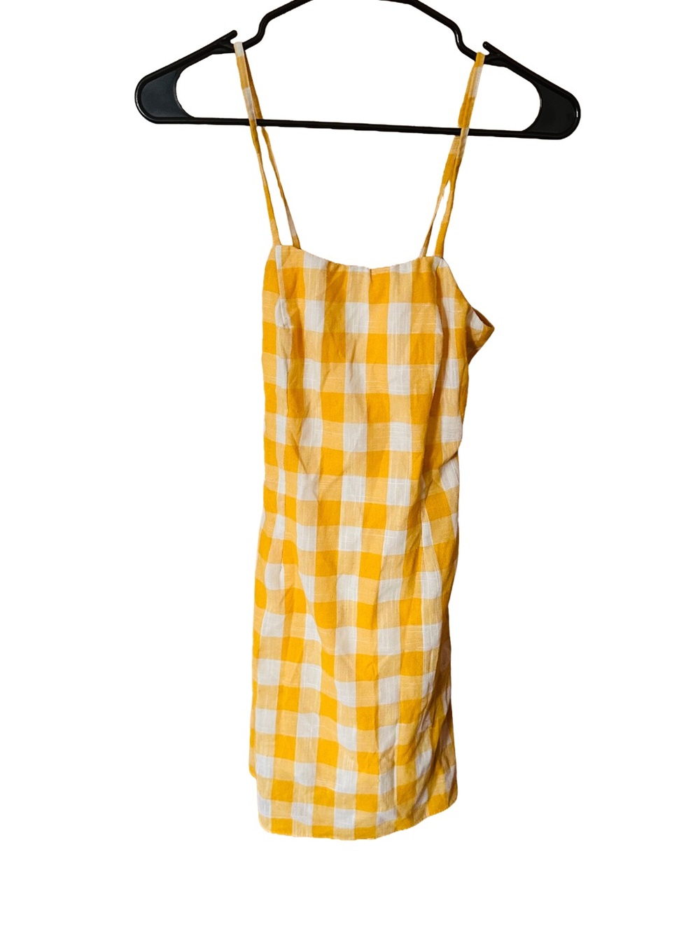 Aqua Yellow and White Gingham Spaghetti Strap Dress